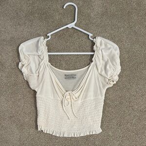 Urban outfitters Cream Puff Sleeve Smocked Top